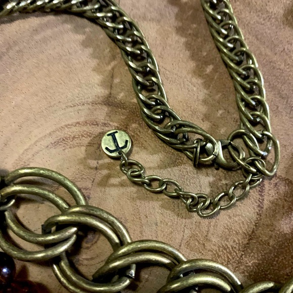 Talbots Antiqued Bronze Gold Multi Strand Statement Necklace Chains Brown Beads - Picture 2 of 2